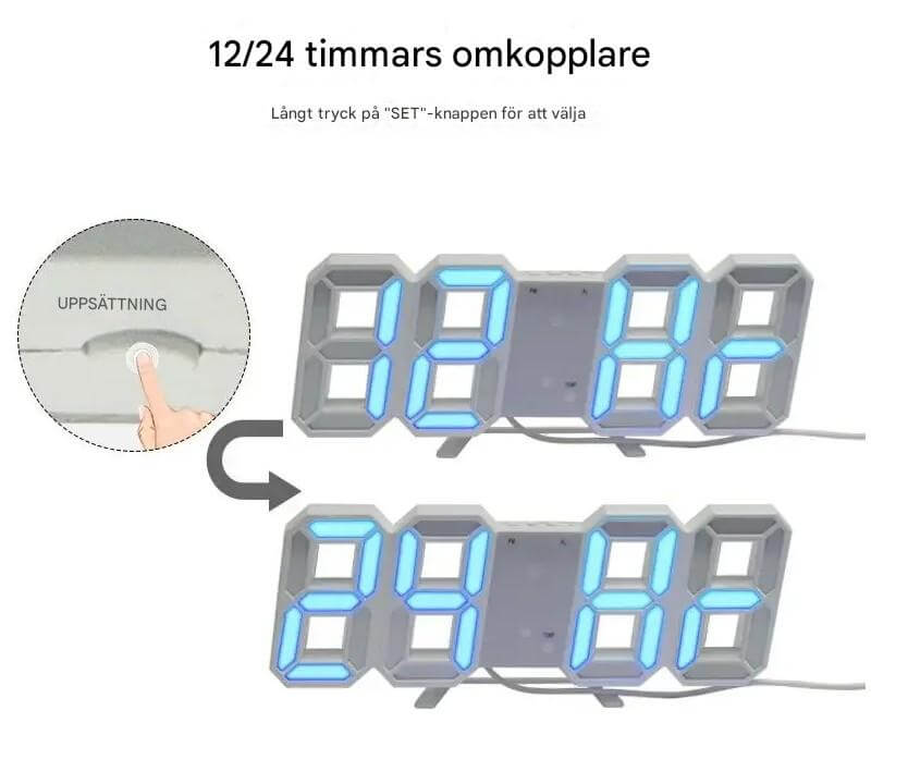 BrightChrono – 3D Digital LED Vägg- & Bordsklocka | Stilren Tidsvisning för Hem & Kontor