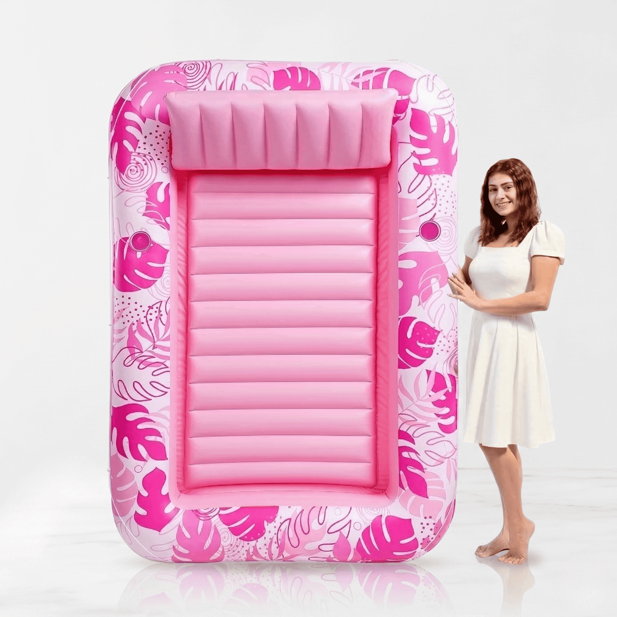 SolRaft – Uppblåsbar Vattensäng och Solbadslounger för Vuxna med Avtagbart Nackstöd och 2 Mughållare – Portabel Pool och Flytlounger – 177 × 117 cm