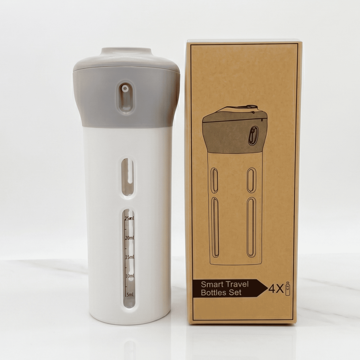 SpinFill – Distributeur de voyage rotatif 4-en-1 avec flacons de recharge anti-fuites de 40 ml – Flacon de voyage compact