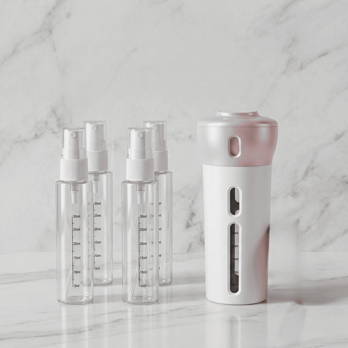 SpinFill – Distributeur de voyage rotatif 4-en-1 avec flacons de recharge anti-fuites de 40 ml – Flacon de voyage compact