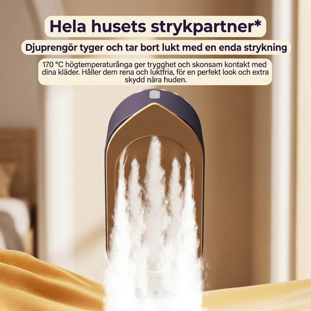 SteamFold – Handhållet Ångstrykjärn 1200W med Vikbart Handtag – Portabelt Resestrykjärn med Våt och Torr Strykning, LED-display och Väggfäste