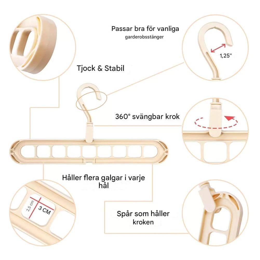 ClosetEase - Platsbesparande Klädhängare | Multifunktionell Galge med 9 Krokar & 360° Roterande Krok