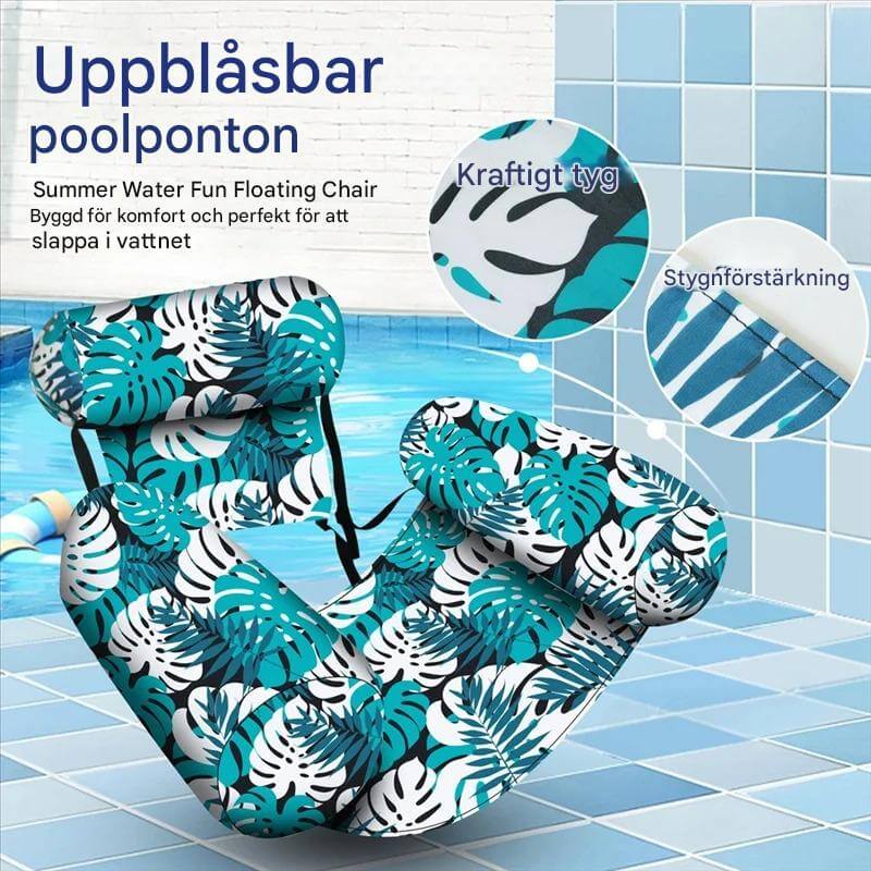 HydroHammock – Uppblåsbar Flytstol för Vuxna | Bekväm Poolhängmatta med Nackkudde & Plantmönster