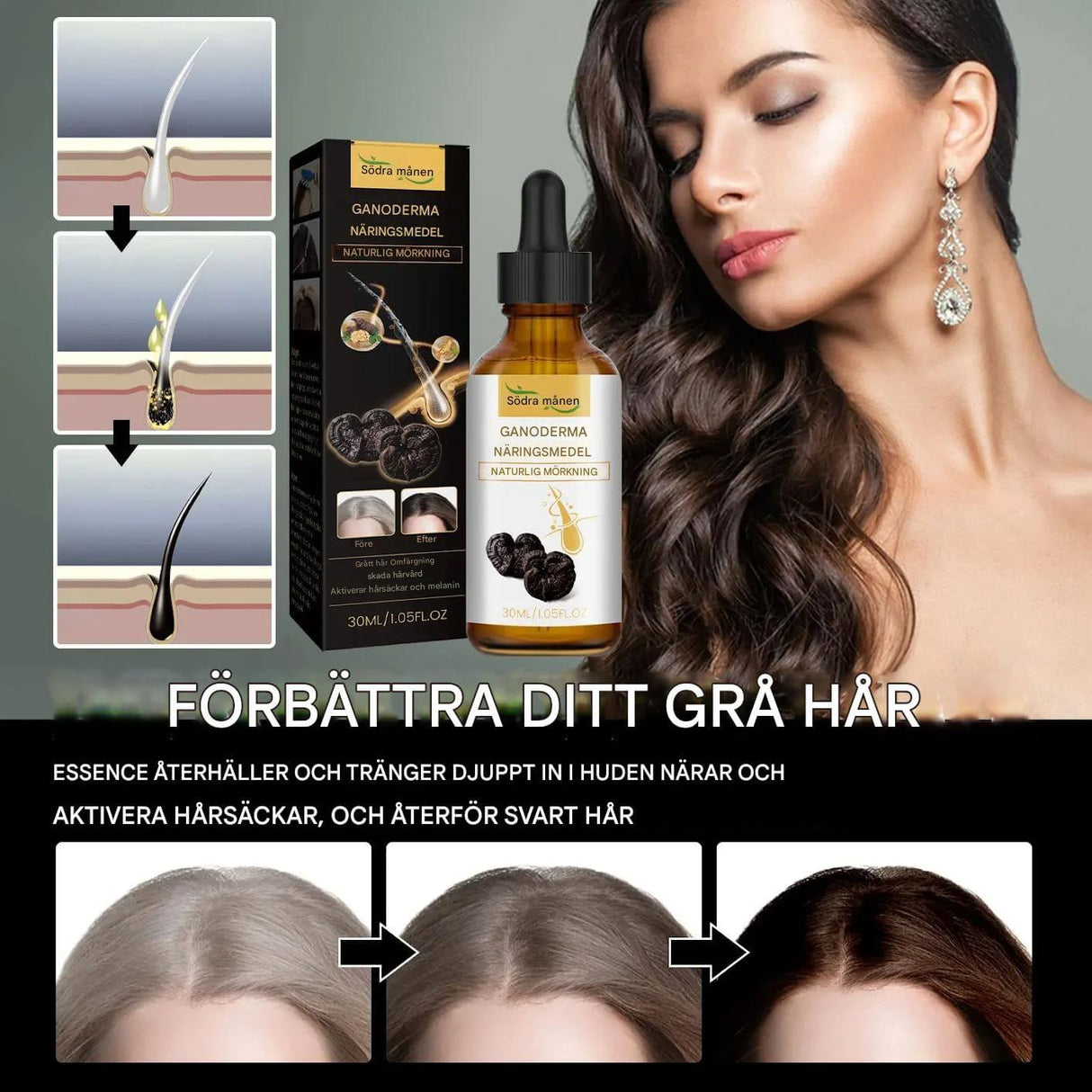 ToneRoot Serum – Hårserum för Grått och Vitt Hår | Naturlig Färgförbättring och Näring för Hårbotten