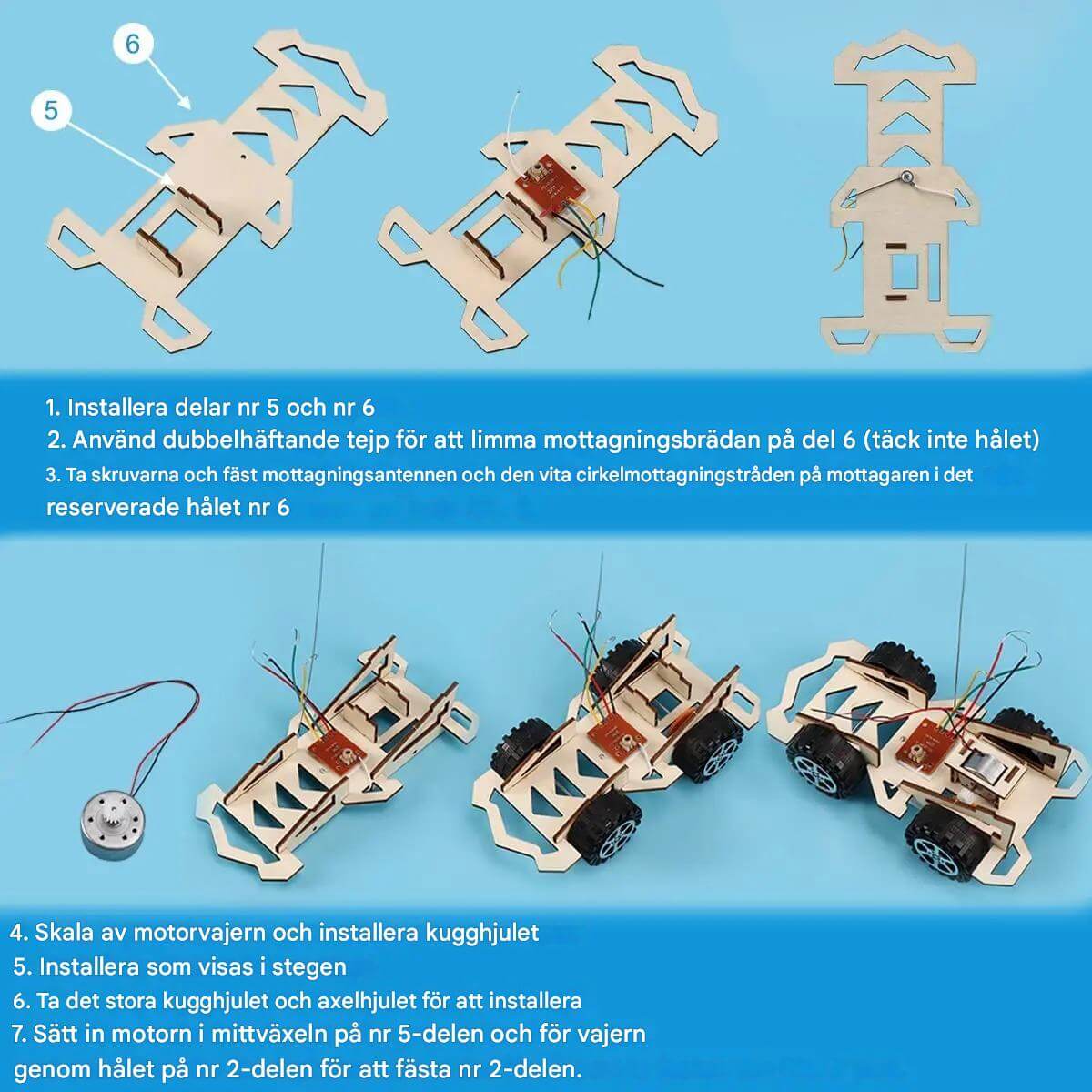 WoodiRace – Träleksaksbil med Fjärrkontroll för Barn | Monteringsbar 4-hjulsdriven DIY Teknikleksak