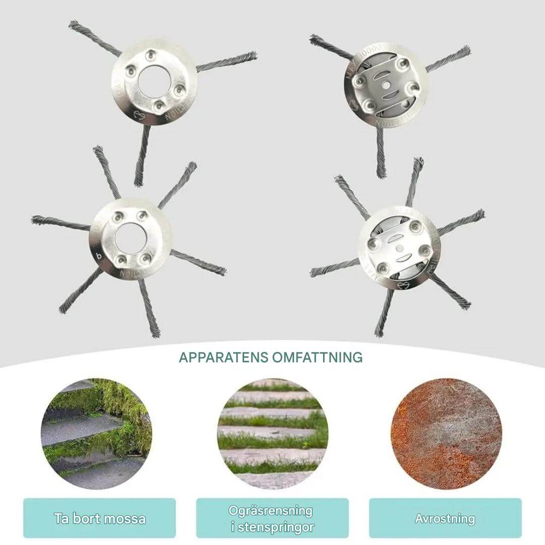 SteelSweep – Universalt stålbørstehode for gresstrimmer | For fjerning av mose, ugress og rust