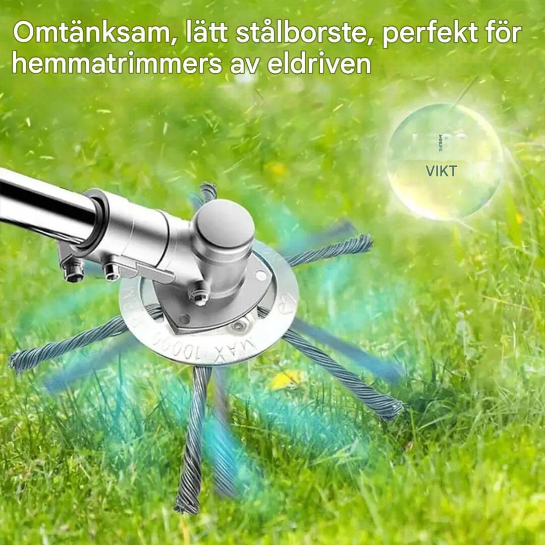 SteelSweep – Universalt stålbørstehode for gresstrimmer | For fjerning av mose, ugress og rust