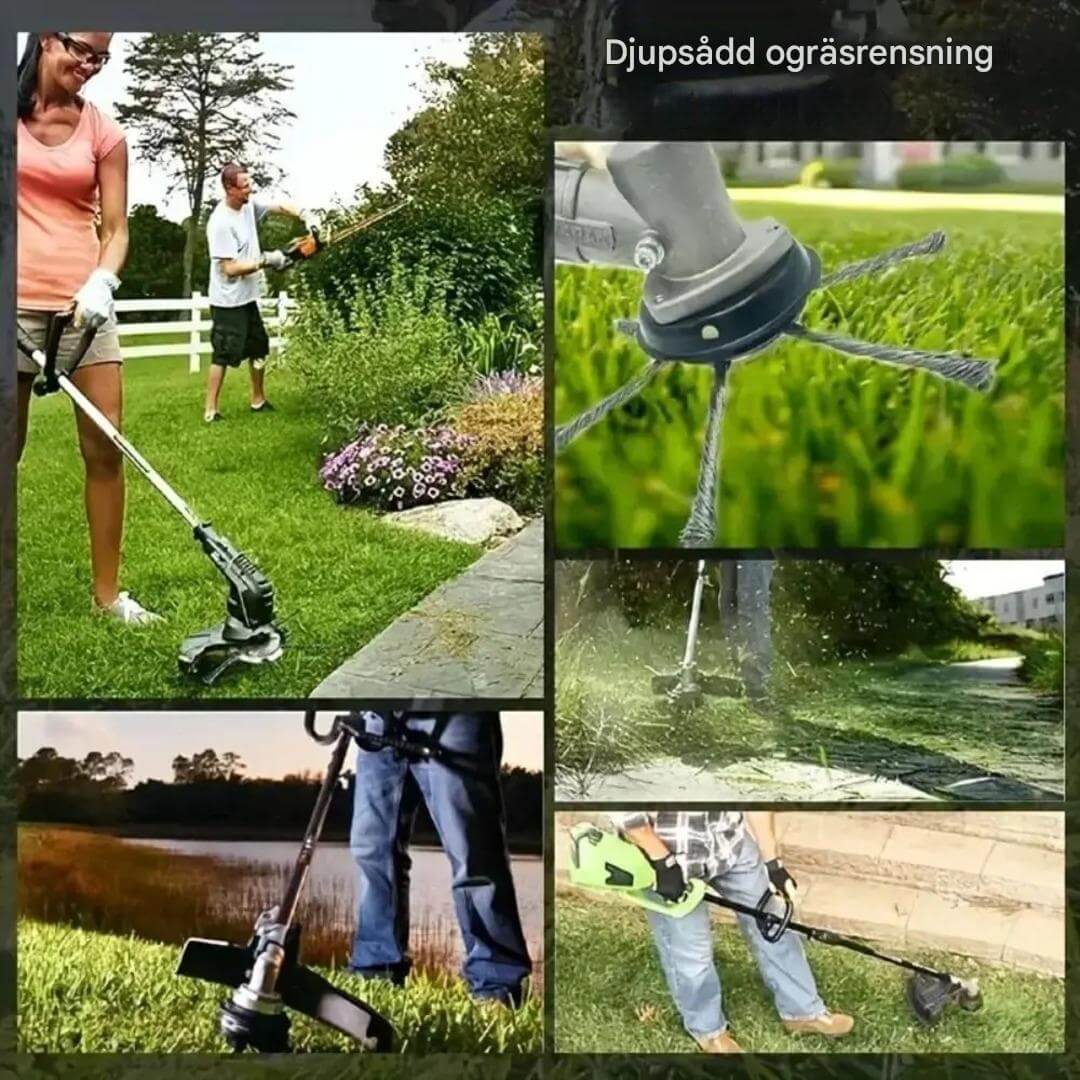 SteelSweep – Universalt stålbørstehode for gresstrimmer | For fjerning av mose, ugress og rust