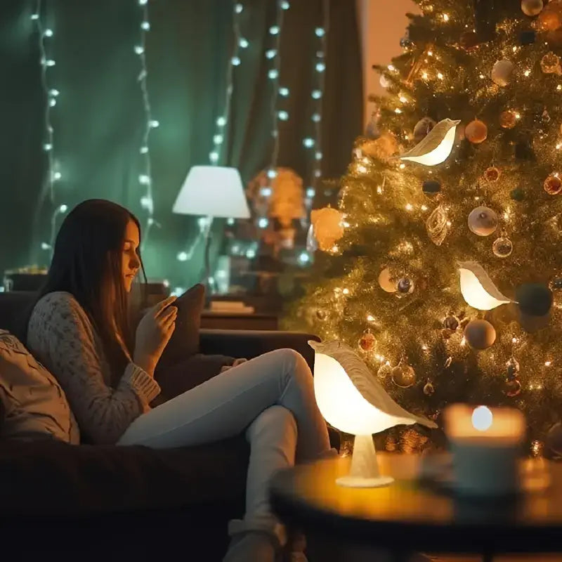 FeatherGlow – LED Fågelnattlampa med Touchstyrning | Dekorativ & Avslappnande Belysning för Sovrum och Vardagsrum