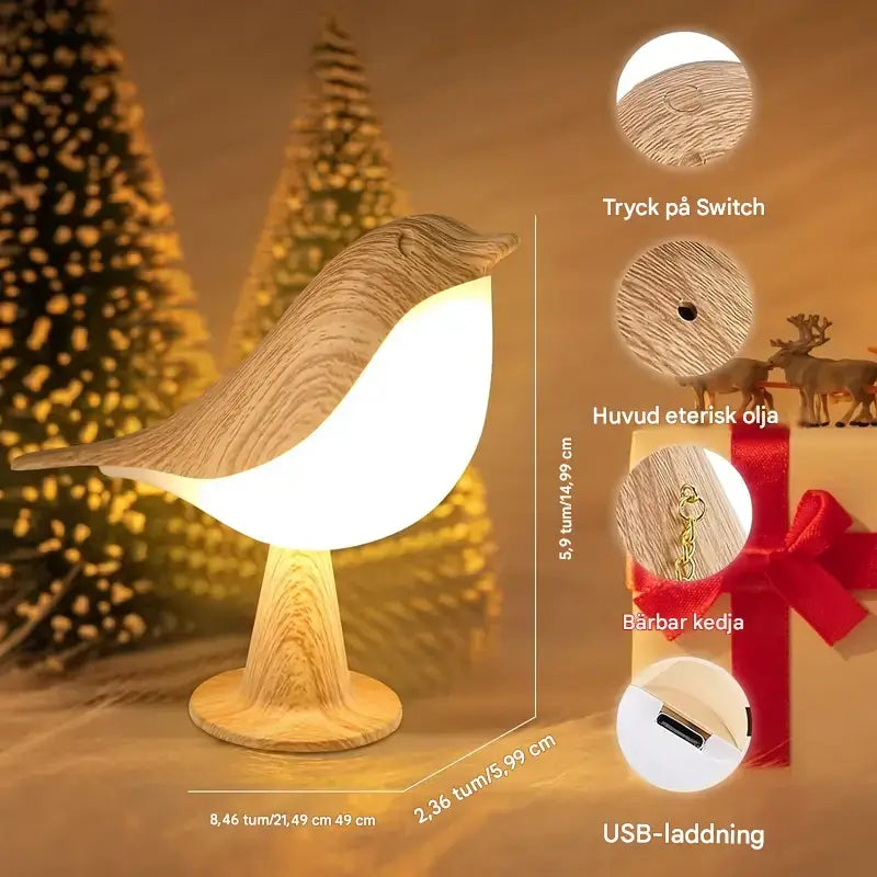 FeatherGlow – LED Fågelnattlampa med Touchstyrning | Dekorativ & Avslappnande Belysning för Sovrum och Vardagsrum