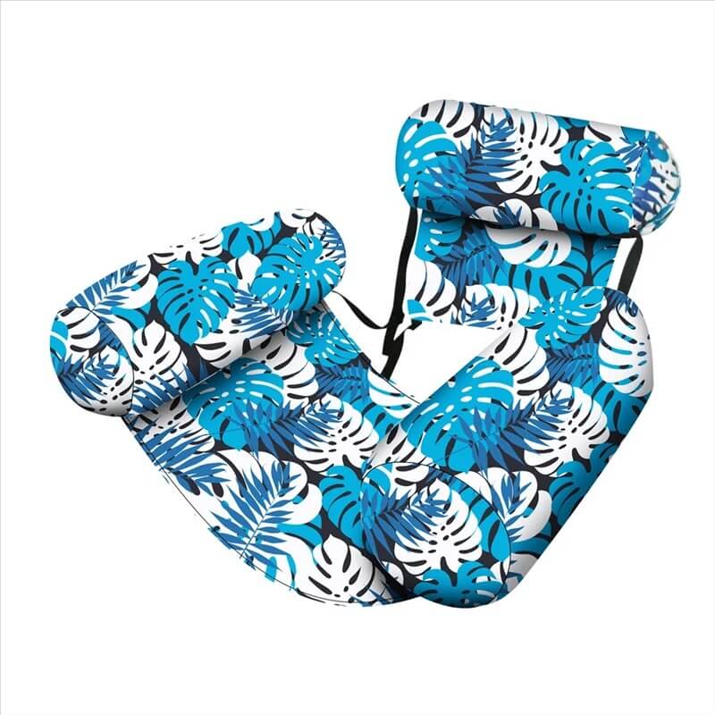 HydroHammock – Uppblåsbar Flytstol för Vuxna | Bekväm Poolhängmatta med Nackkudde & Plantmönster