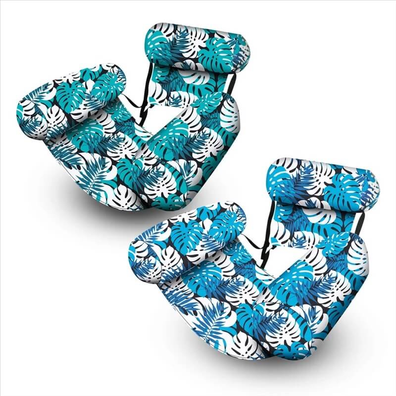 HydroHammock – Uppblåsbar Flytstol för Vuxna | Bekväm Poolhängmatta med Nackkudde & Plantmönster