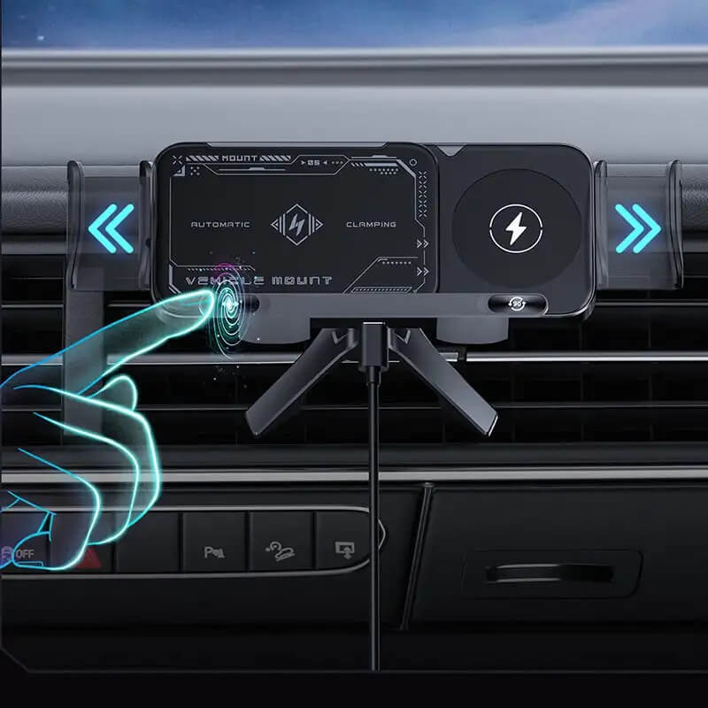 ChargeMount - Justerbar Smart Biltelefonhållare med 15W Trådlös Laddningsplatta för Fällbara Skärmar