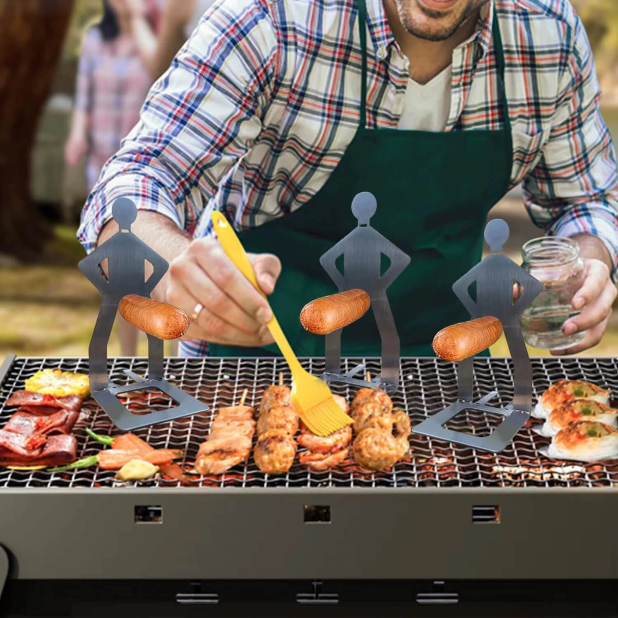 Sausbro - Bärbar korvhållare i rostfritt stål för camping, grill och picknick 5st