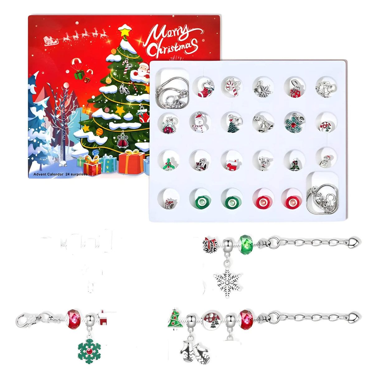 Charméa - 24 Dagars Smyckesadventskalender för Flickor och Kvinnor med Julberlocker och Armband