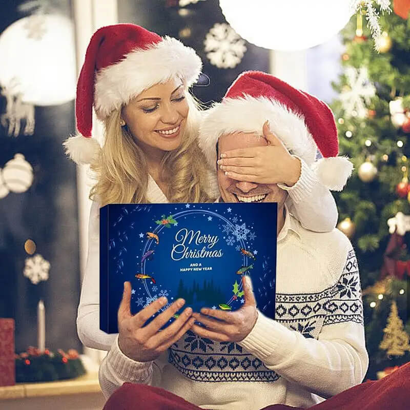 AnglerAdvent - 24 Dagars Julnedräkning Presentuppsättning med Olika Fiskedrag och Tackel