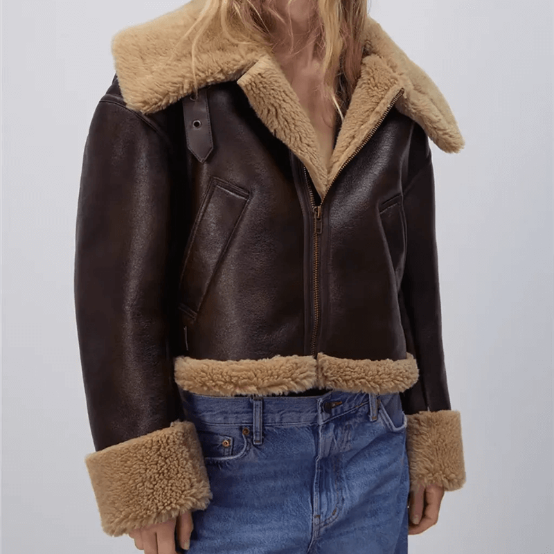 Veste en cuir marron pour femme