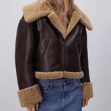 Veste en cuir marron pour femme