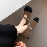 CuddleFlex – Plyschiga Cozy Skor med Guldspänne & Tvåfärgad Komfort för Inomhus och Lätt Utomhusbruk