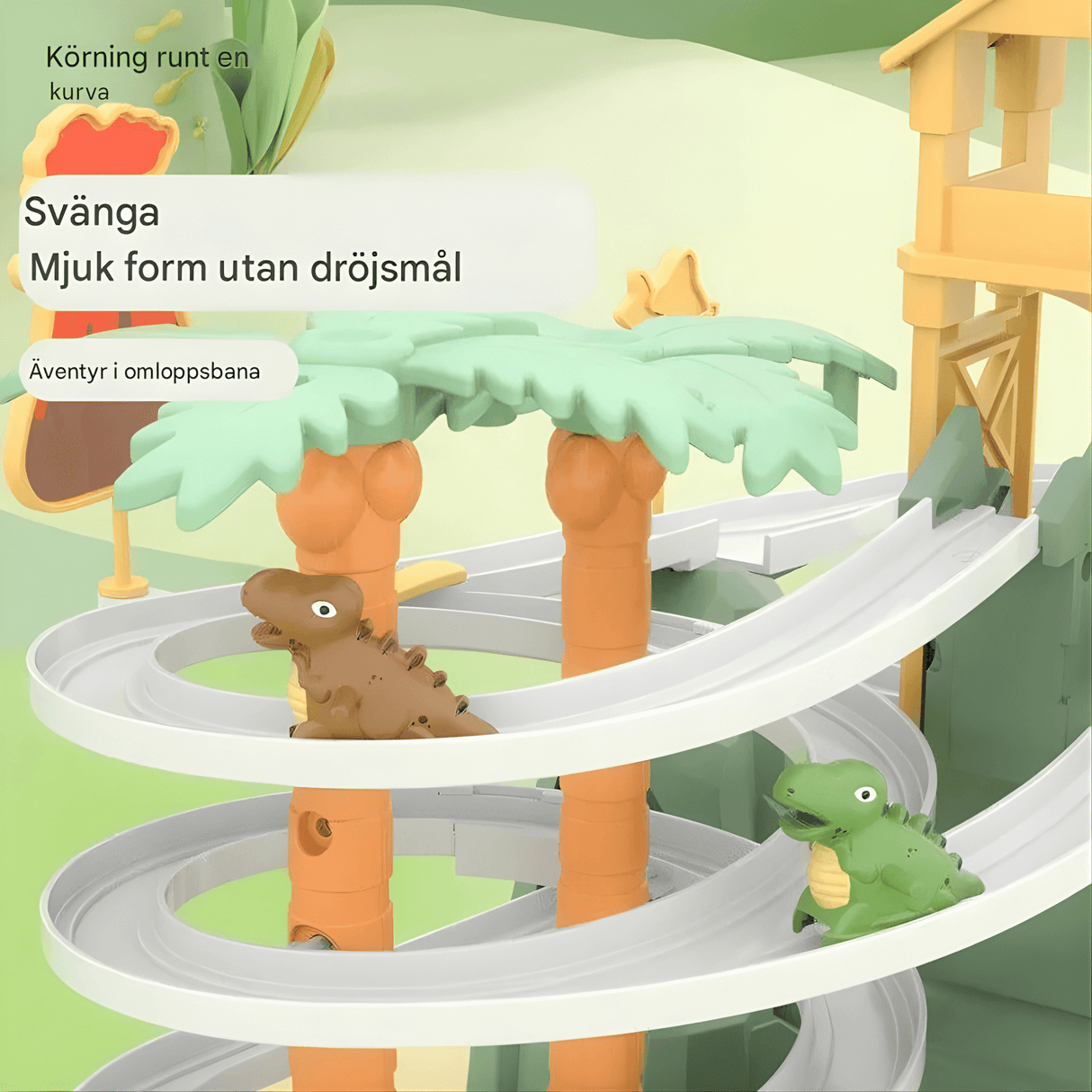 DinoTrack – Elektrisk Dubbelbanig Dinosaurie-rutschkana med Dynamiska Klättertrappor, Ljus & Musik för Barn