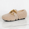 CozyGleam – Chaussures douillettes en fausse fourrure moelleuse avec boucle dorée et texture « teddy » pour la maison et l'extérieur