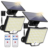 Solcellsdriven LED Strålkastare med Rörelsesensor | 106 LED, 3000LM, 180° Belysning, 4 Lägen, IP65 Vattentät Utomhuslampa med Separat Solpanel