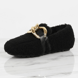 CozyGleam – Plush Faux Fur Cozy Shoes med Guldspänne och Teddy-Textur för Hem och Utomhus