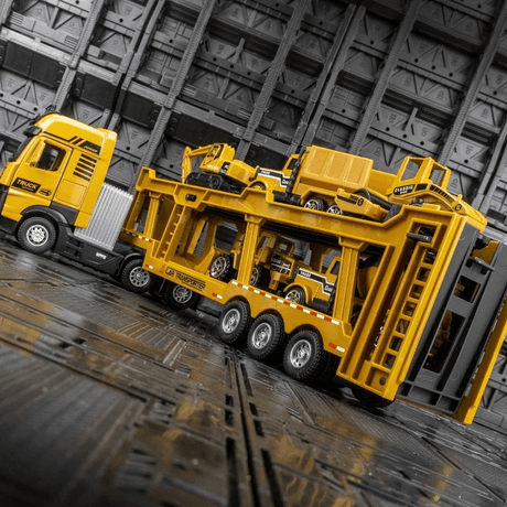 Simulerad Dubbeldeckare Trailer Lastbil – Komplett Modellset för Bygglek och Samlare