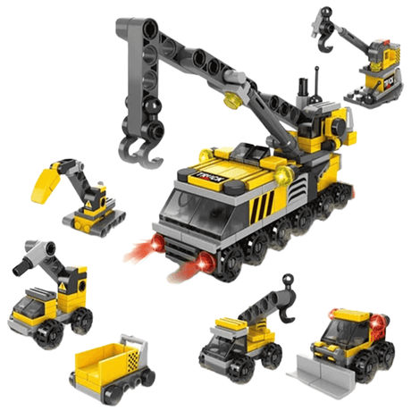 Intelligensutvecklande 6 i 1 Byggklossar – Brandbil, Polisbil och Ingenjörsfordon