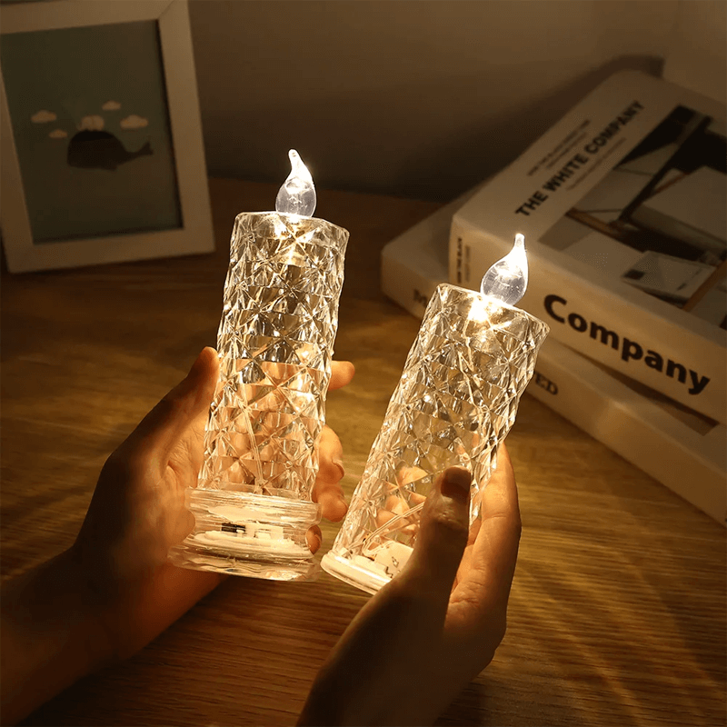 Lampe LED en cristal – Éclairage décoratif romantique à piles en forme de cristal – Veilleuse chaleureuse pour la maison<tamp>et les fêtes</tamp>