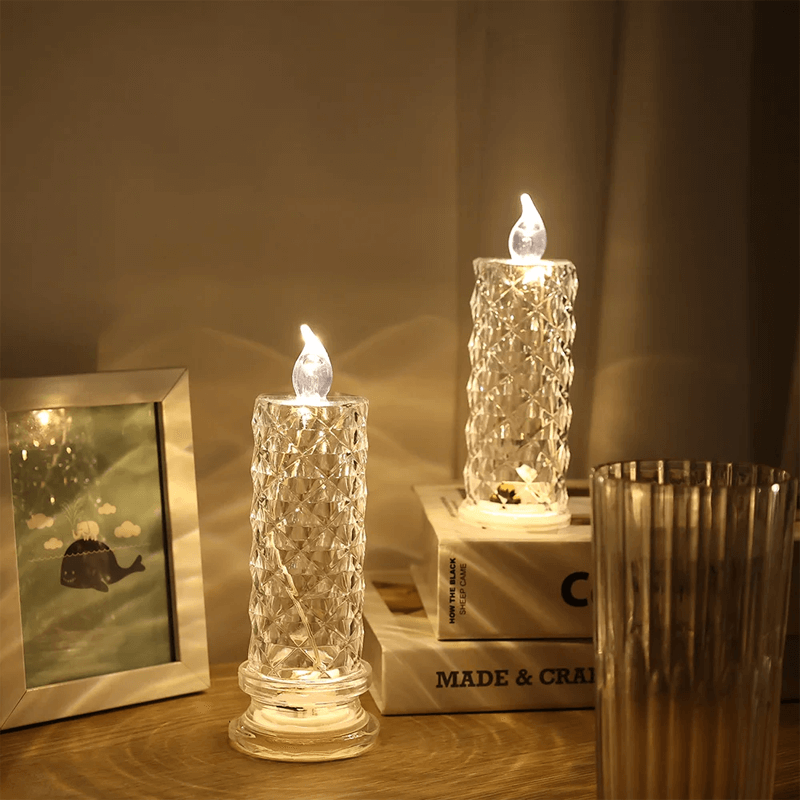 Lampe LED en cristal – Éclairage décoratif romantique à piles en forme de cristal – Veilleuse chaleureuse pour la maison<tamp>et les fêtes</tamp>