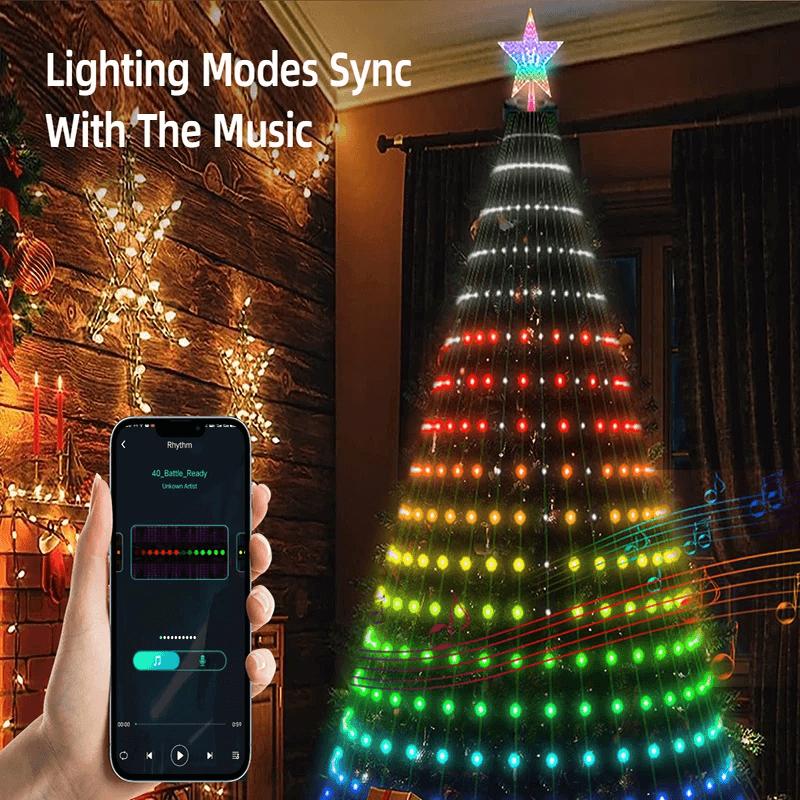 Smart juletræsbelysning APP styret via smartphone - synkroniseret med musik, timer