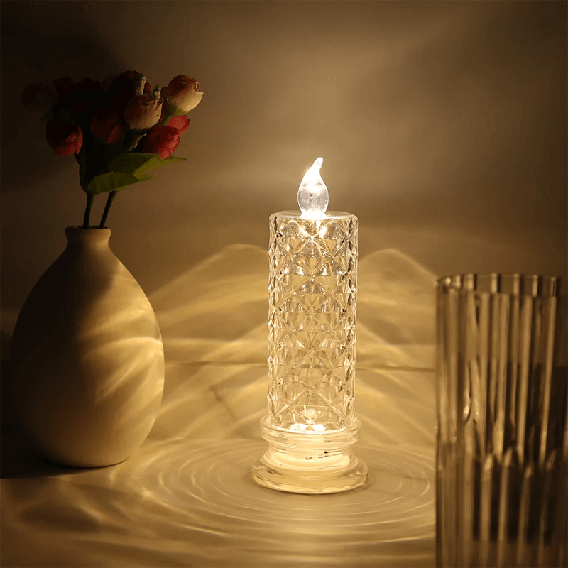 Lampe LED en cristal – Éclairage décoratif romantique à piles en forme de cristal – Veilleuse chaleureuse pour la maison<tamp>et les fêtes</tamp>
