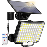 Solcellsdriven LED Strålkastare med Rörelsesensor | 106 LED, 3000LM, 180° Belysning, 4 Lägen, IP65 Vattentät Utomhuslampa med Separat Solpanel