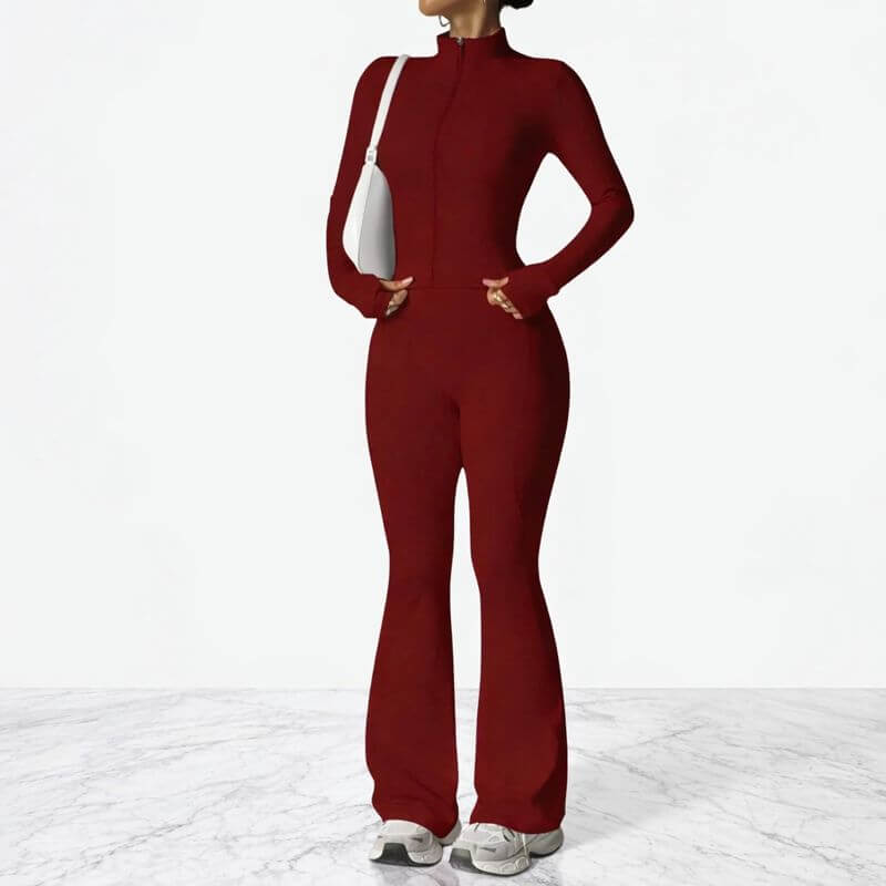 AeroFlare – Hurtigtørkende treningssett for kvinner med slim fit-jakke og utsvingte tights for yoga, trening og hverdagsbruk