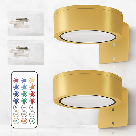 LINA – 2-pakning LED-vegglamper i svart og gull med 13 fargemoduser, magnetisk feste og fjernkontroll