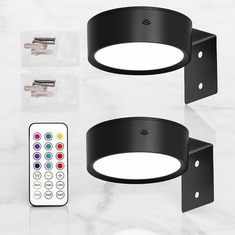 LINA – 2-pakning LED-vegglamper i svart og gull med 13 fargemoduser, magnetisk feste og fjernkontroll