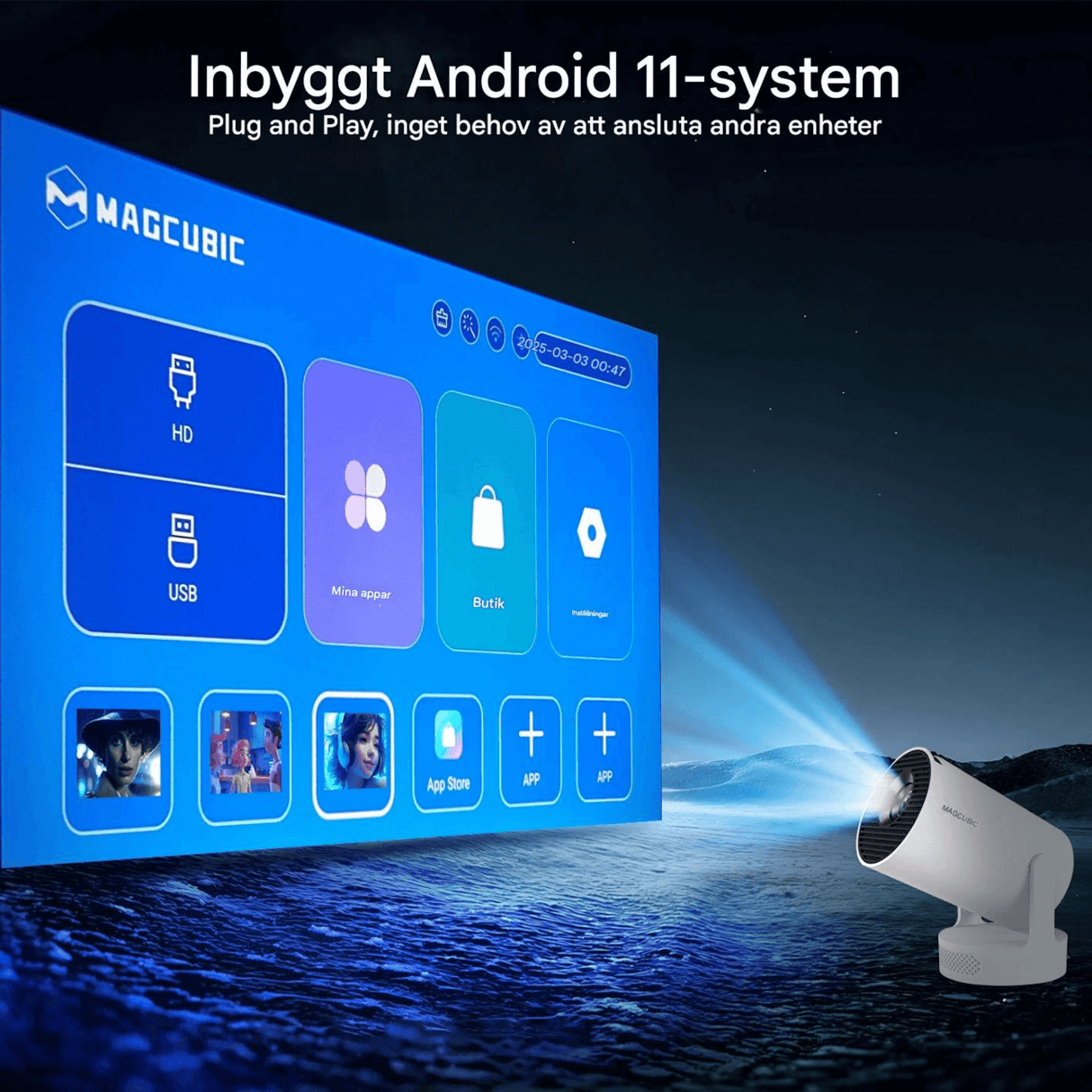 LumiCast View – Magcubic HY300 Pro+ miniprojektor med Android 11, WiFi 6 og 720P LED-bilde for hjemmekino og underholdning