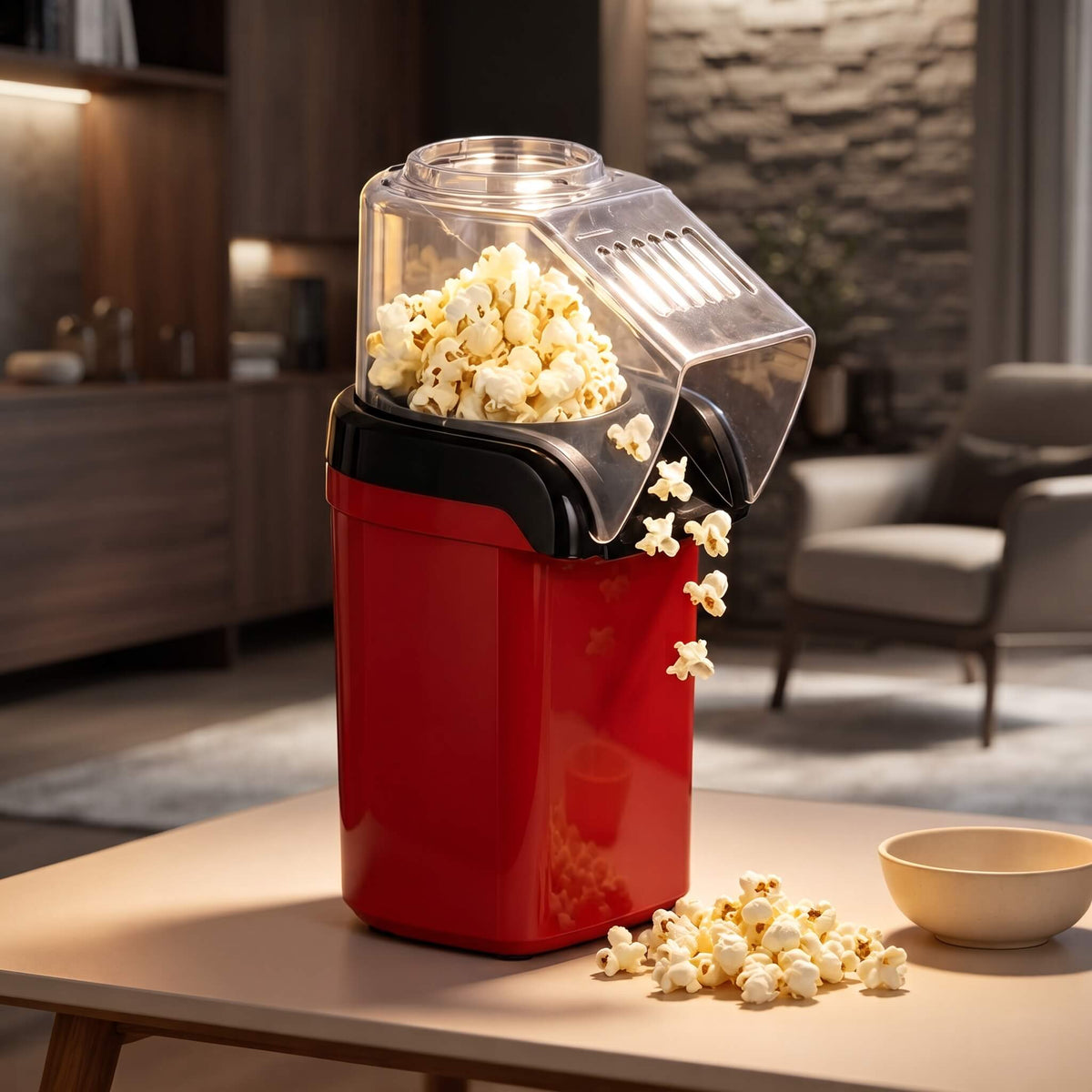 PopMate – Mini Popcornmaskin med Varmluft 1200W – Oljefri Popcorn Hemma på Några Minuter