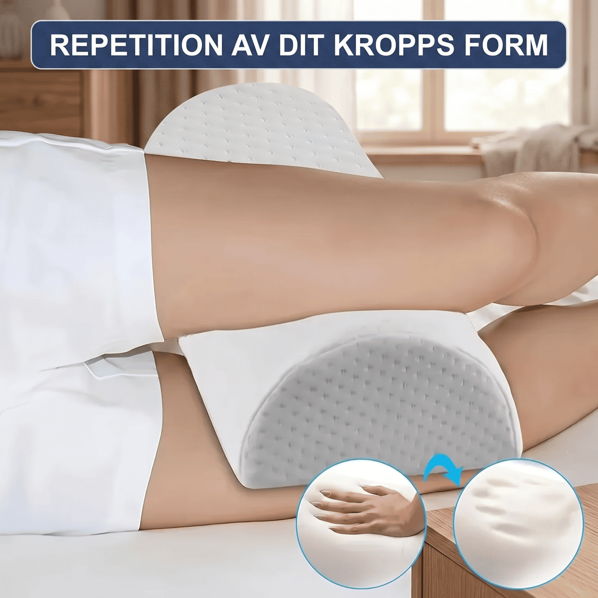 RestCurve – Halvmåneformad Minneskudde för Ben, Knä och Nedre Rygg – Avlastande Memory Foam Stödkudde
