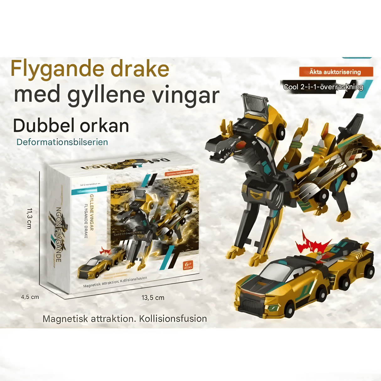 SkyDrake – Magnetisk kollisjonsbil som forvandles til en flygende drage | 2-i-1 lekebil for fantasi og bevegelseslek