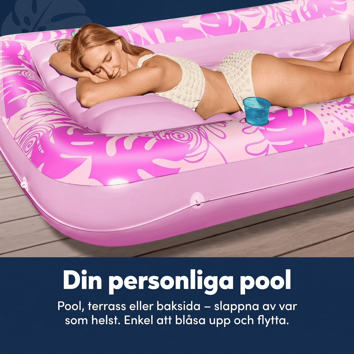 SolRaft – Uppblåsbar Vattensäng och Solbadslounger för Vuxna med Avtagbart Nackstöd och 2 Mughållare – Portabel Pool och Flytlounger – 177 × 117 cm