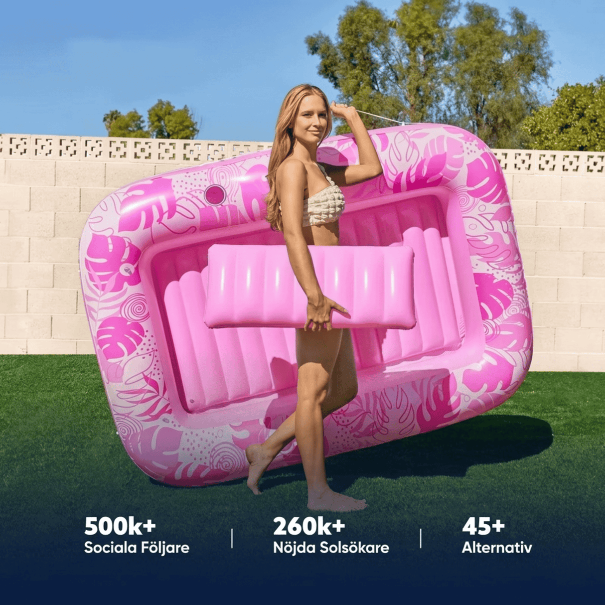 SolRaft – Uppblåsbar Vattensäng och Solbadslounger för Vuxna med Avtagbart Nackstöd och 2 Mughållare – Portabel Pool och Flytlounger – 177 × 117 cm