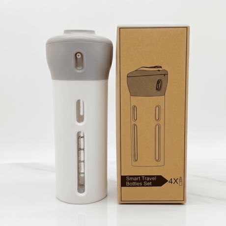 SpinFill – Distributeur de voyage rotatif 4-en-1 avec flacons de recharge anti-fuites de 40 ml – Flacon de voyage compact