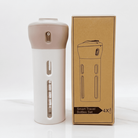 SpinFill – Distributeur de voyage rotatif 4-en-1 avec flacons de recharge anti-fuites de 40 ml – Flacon de voyage compact