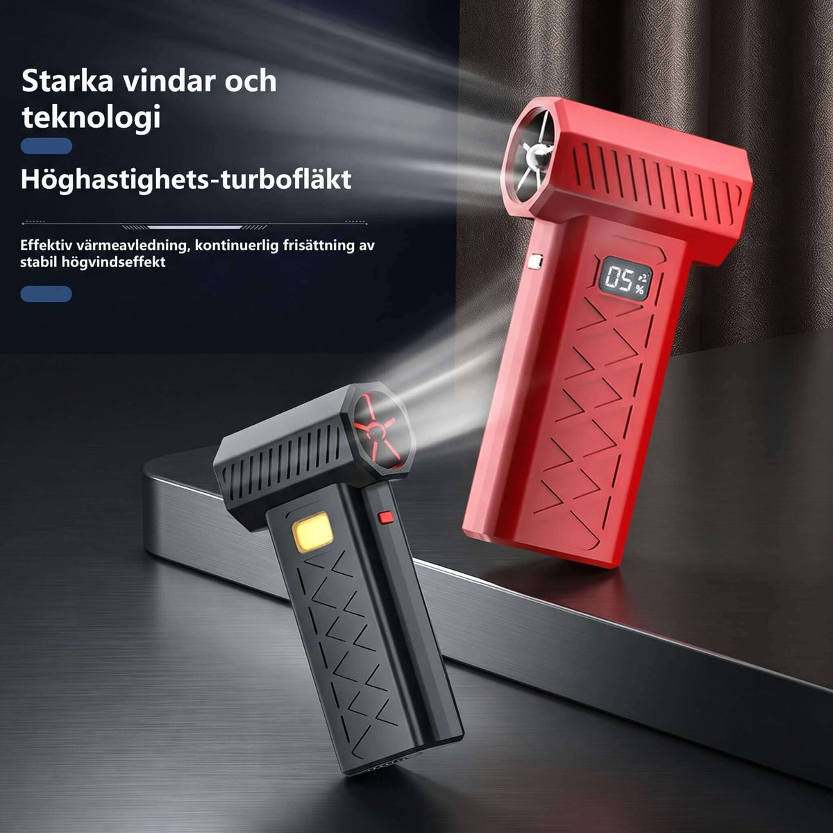 TurboGust – Portabel Turbofläkt med LED-display 130 000 RPM – Lövblåsare för Bil, Dammblås och Rengöring, Uppladdningsbar