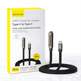 VoltDock – 240W/65W hurtigladekabel med sammenleggbart stativ, flettet design og albuekontakt for mobil, nettbrett og bærbar PC