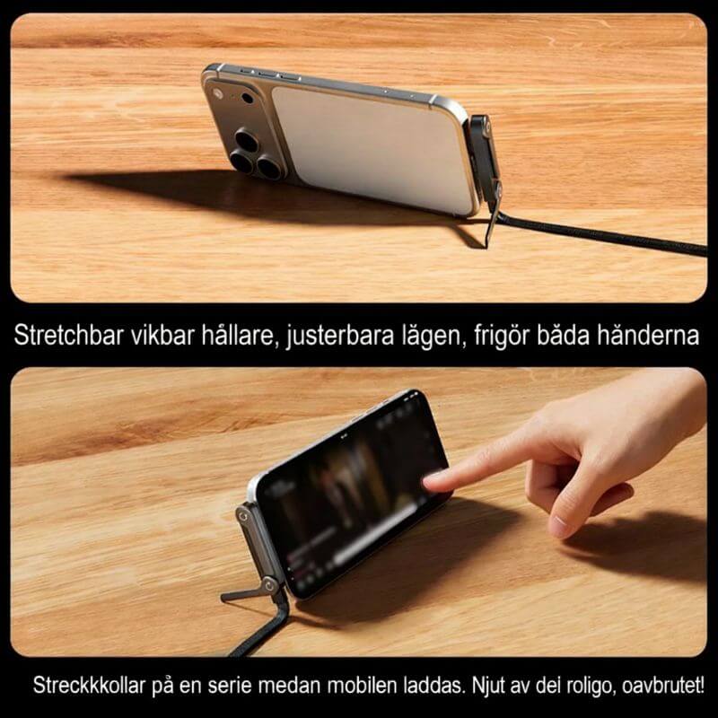 VoltDock – 240W/65W hurtigladekabel med sammenleggbart stativ, flettet design og albuekontakt for mobil, nettbrett og bærbar PC