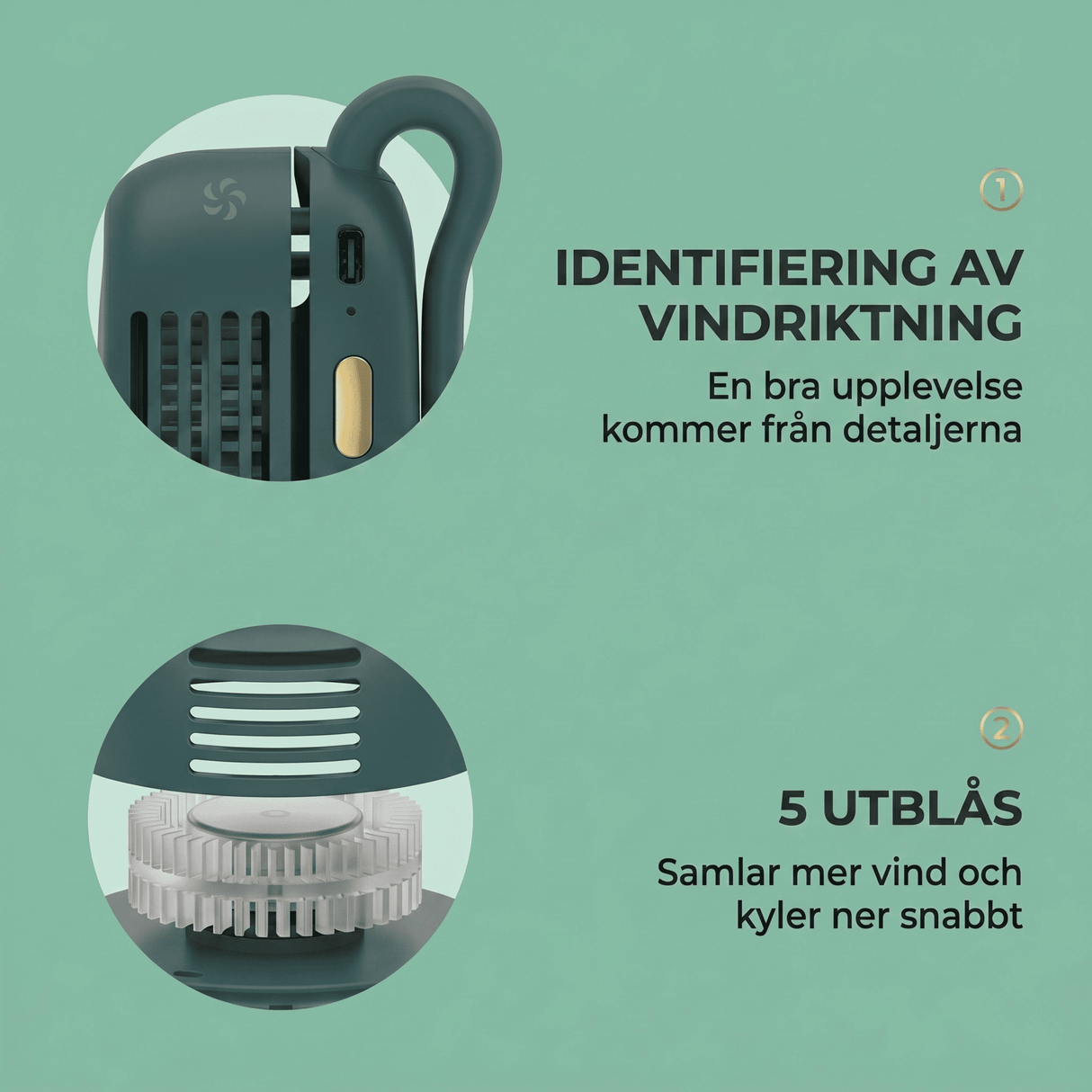 VortBreeze – Tragbarer Mini-Ventilator mit Klemme – 360°-Luftstrom, 3 Geschwindigkeitsstufen und USB-Aufladung