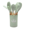 SilvaWare – Lot de 12 ustensiles de cuisine en silicone avec manche en bois | Accessoires de cuisine pratiques et colorés